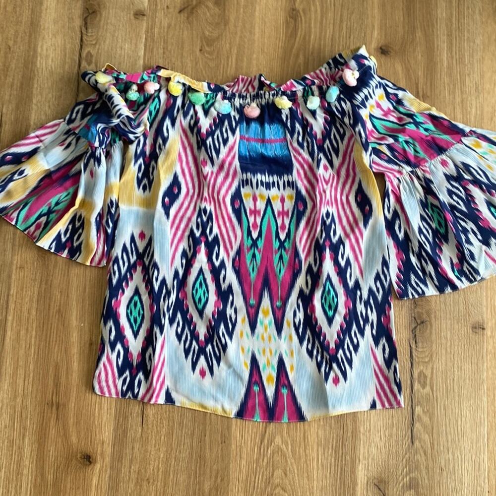 Figue off the shoulder Pom Pom silk top xs
